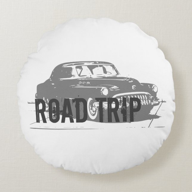 Wegreis Vintage Auto Rond Kussen (Voorkant)