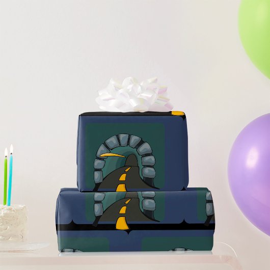 Wegtunnel met gele lijnmarkeringen cadeaupapier