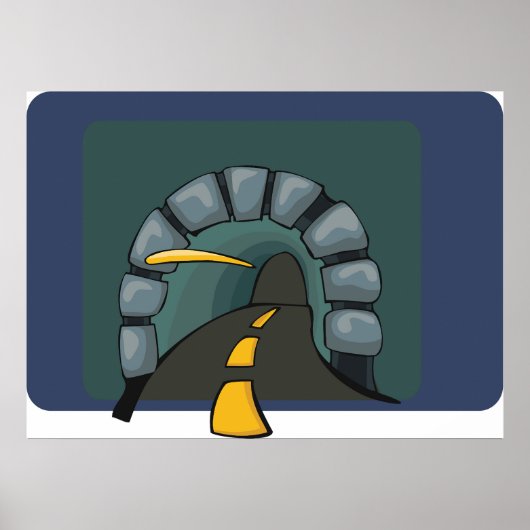 Wegtunnel met gele lijnmarkeringen poster (Voorkant)