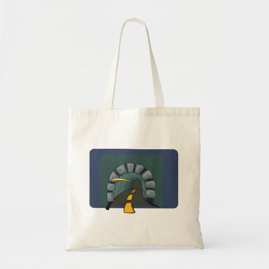 Wegtunnel met gele lijnmarkeringen tote bag