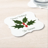 Wegwerpbaar Prettige feestdagen Holly Persoonlijk Kartonnen Onderzetters (Gekanteld)