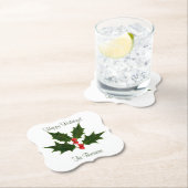 Wegwerpbaar Prettige feestdagen Holly Persoonlijk Kartonnen Onderzetters (Insitu)
