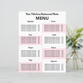 Wegwerpmenu restaurant voor Covid-19 roze (Staand voorkant)