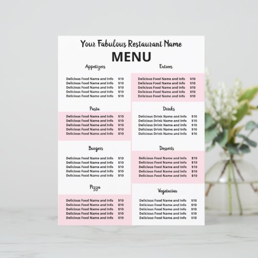 Wegwerpmenu restaurant voor Covid-19 roze (Staand voorkant)