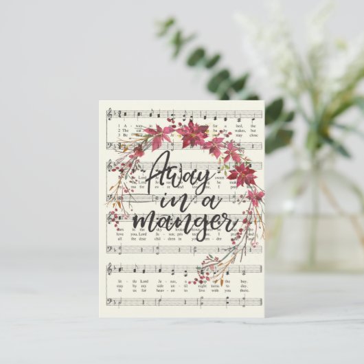 Wegwezen in een Manger Kerstmis Wreath Hymn Feestdagenkaart (Staand voorkant)