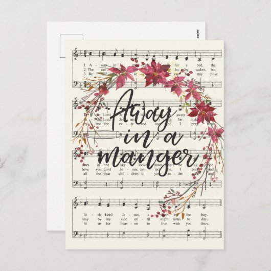 Wegwezen in een Manger Kerstmis Wreath Hymn Feestdagenkaart (Voorkant / Achterkant)