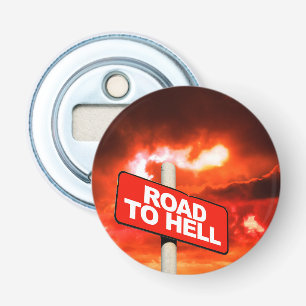 Wegwezen naar de hel button flesopener