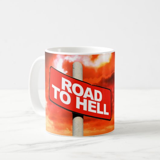 Wegwezen naar de hel koffiemok (Voorkant links)