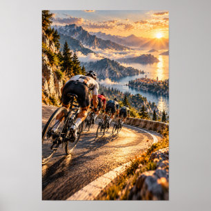 Wegwielrennen bij Zonsondergang – Schilderij Poster
