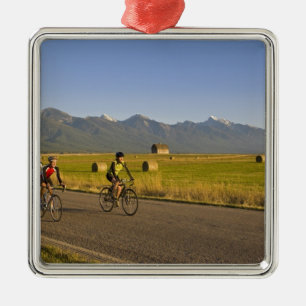 Wegwielrenners rijden over een landweggetje metalen ornament