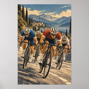 Wegwielrenrace Berglandschap Sport Muur A Poster