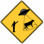 Wegwijzer — Koe en UFO Fotobeeldje Magneet<br><div class="desc">"Hey,  kijk daar eens naar!" Grappig denkbeeldig UFO-teken gemaakt in de stijl van een verkeersbord.</div>