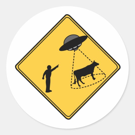 Wegwijzer — Koe en UFO Ronde Sticker (Voorkant)