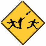 Wegwijzer - Meteor uitgesneden sculptuur Fotobeeldje Magneet<br><div class="desc">"Hey, kijk eens!" Grappig bord gemaakt in de stijl van een verkeersbord. Tekening waarop een meteoor of een meteoriet te zien is die de grond snel zal raken. Een apocalyps voorspelling uit 2012.</div>