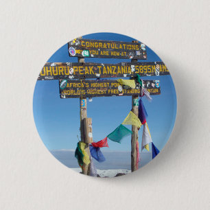 Wegwijzer op de top van Kilimanjaro Kenia Ronde Button 5,7 Cm