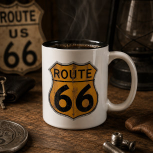 Wegwijzer oude Route 66 Tweekleurige Koffiemok