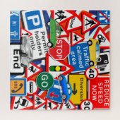 Wegwijzers en kleurrijke auto's legpuzzel (Horizontaal)