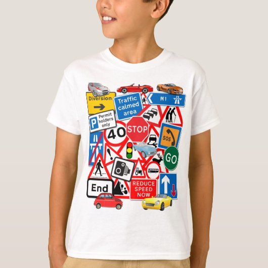 Wegwijzers en motorwagens t-shirt (Voorkant)