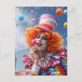 Weiblicher Clown mit Blumen. Lustige Postcard Briefkaart