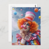 Weiblicher Clown mit Blumen. Lustige Postcard Briefkaart (Voorkant / Achterkant)