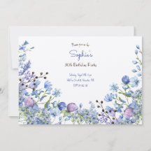 Weide blauwe bloemen volwassenen verjaardagsuitnod