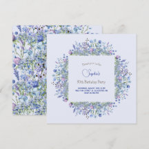 Weide blauwe bloemen volwassenen verjaardagsuitnod