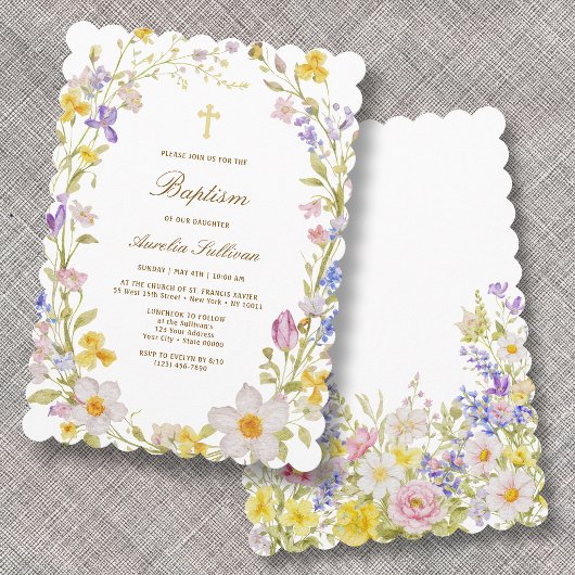 Weide Bloemen Frame Doop Uitnodiging