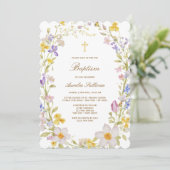 Weide Bloemen Frame Doop Uitnodiging (Staand voorkant)