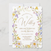 Weide Bloemen Frame Katholieke Bruiloft Kaart (Voorkant)