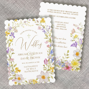 Weide Bloemen Frame Katholieke Bruiloft Kaart