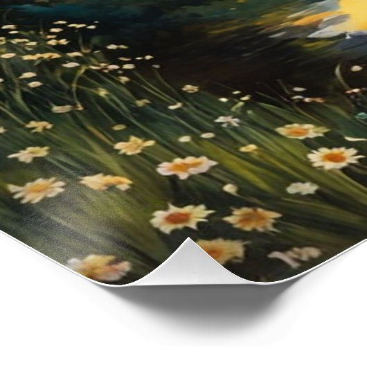 weide gevuld met witte bloemetjes Glanzend Poster (Hoek)