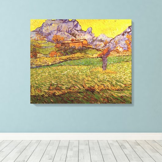 Weide in de bergen door Vincent van Gogh Canvas Afdruk (Insitu (Houten vloer))