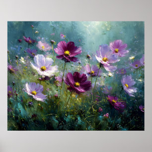 Weide met Paarse Wilde Bloemen in Bloei Poster