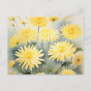 weide met Waterverf chrysanten Briefkaart
