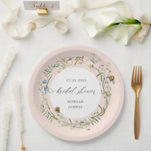 weide met wilde bloemen elegante bruiloftsshower p papieren bordje