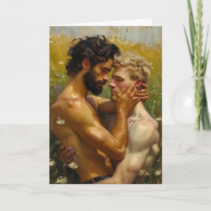 Weide met wilde bloemen omhelzing in gouden uur kaart
