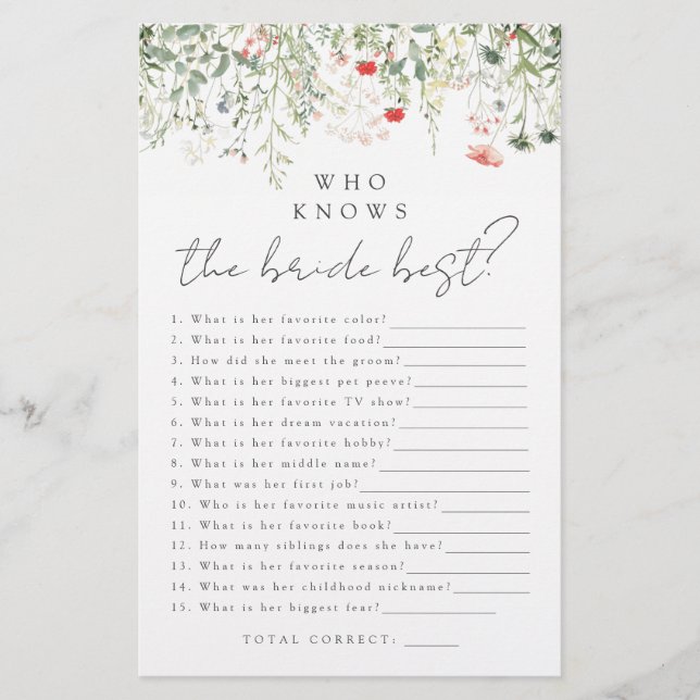 Weide met Wilde Bloemen Wie Kent de Bruid Het Best (Voorkant)