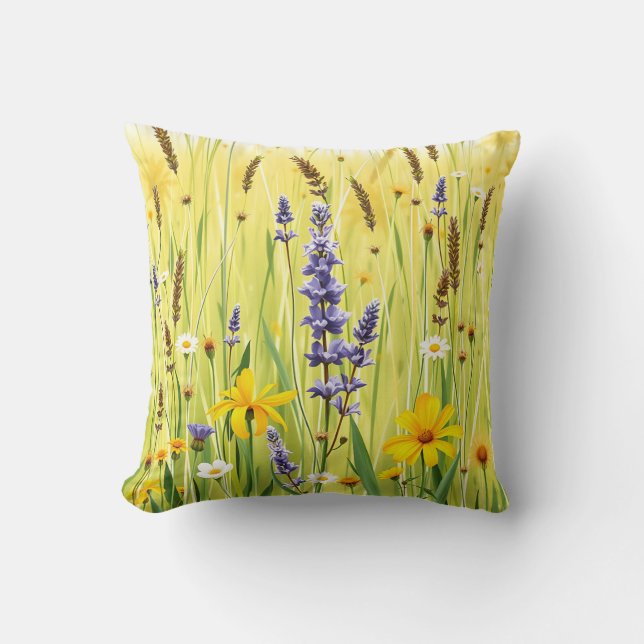 Weide met wilde bloemen zomerpatroon kussen (Voorkant)