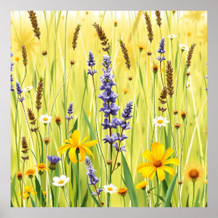Weide met wilde bloemen zomerpatroon poster