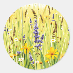 Weide met wilde bloemen zomerpatroon ronde sticker