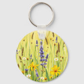Weide met wilde bloemen zomerpatroon sleutelhanger (Achterkant)
