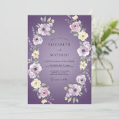 Weide Plum Violet Bladerige Bruiloft Kaart (Staand voorkant)