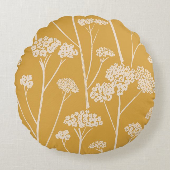 Weide Stilte Oker Goud Blush Beige Rond Kussen (Voorkant)