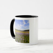 Weide van penstemon-wildbloemen in de 2 mok (Voorkant links)