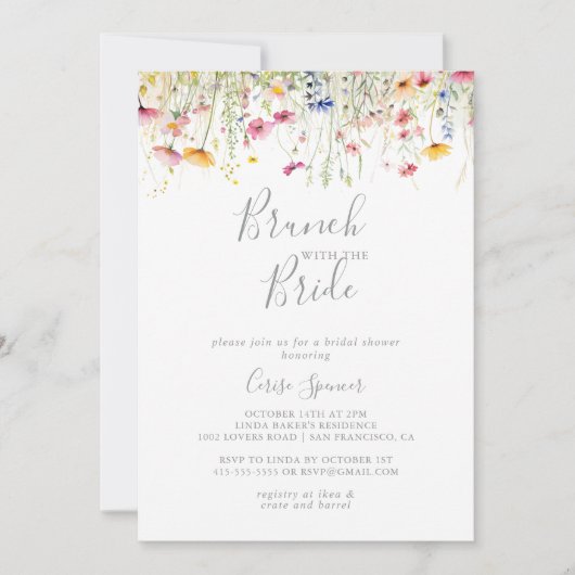 Weide Wilde Bloem Bruiloft Brunch met de Bruid Fee Kaart (Voorkant)