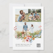 Weide Wilde Bloem QR Code Drie Foto Bruiloft Kaart (Achterkant)