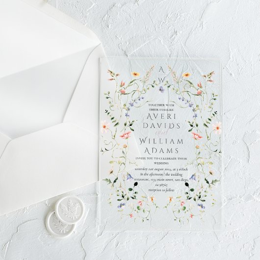 Weide Wilde Bloem Rustieke Boho Bruiloft Acryl Uitnodigingen