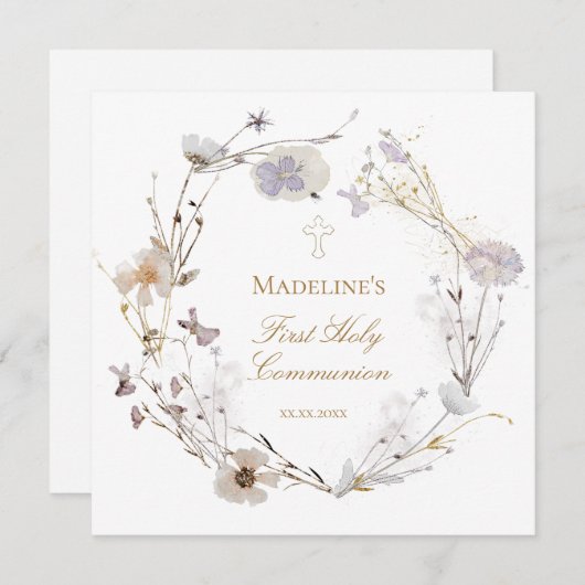 weidebloemen met de Eerste Heilige Communie Kaart (Voorkant / Achterkant)