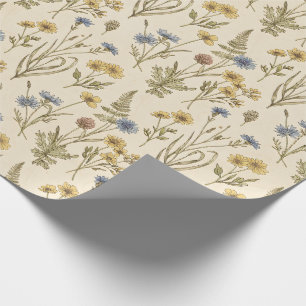 Weidekern Botanische Print Blauwe Gele Bloemen Cadeaupapier