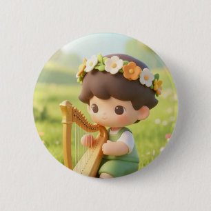 Weidemelodieën: Schattige Jongen met Bloemenkrans Ronde Button 5,7 Cm